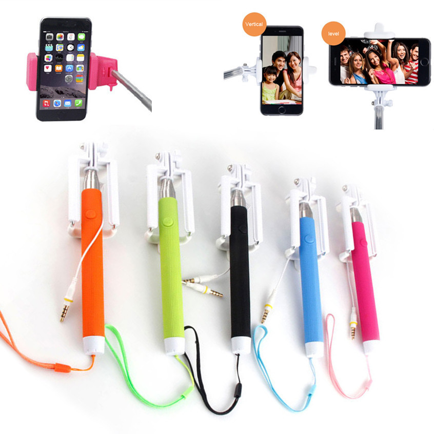 Wired Selfie Stick Handheld Monopod Built in Shutter Extendable with Fold Holder For iPhone Samsung Smartphone