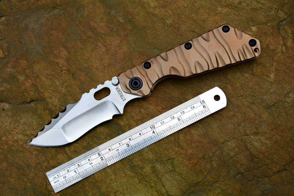 Strider SMF folding knife Y start D2 blade tactical pocket knife satin finished Ti handle hunting