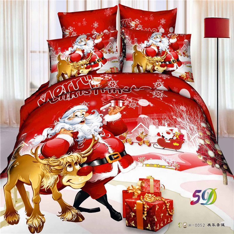 3D Your Life! 2016 New 100% cotton Red Color 3D Christmas Bedding Set Queen Size Christmas Sheet Set Gift Presents Duvet Cover