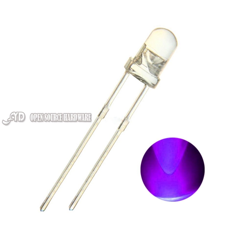 50pcs 5mm Straw hat UV Purple 395-400NM LED Wide Angle Light lamp 