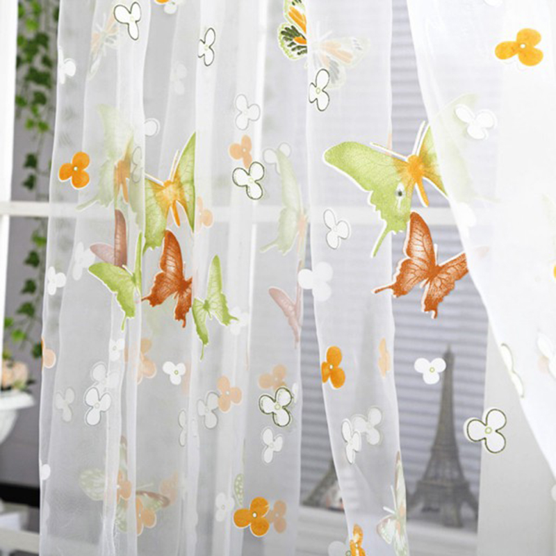 Colorful Buttefly Door Window Curtain Drape Sheer Valance 1x2M