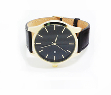 Gold Watches Men No logo name Genuine Leather Strap Quartz Movement with Date