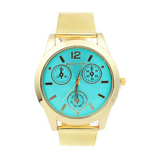 2015 Fashion Golden Belt Quartz Wrist Hour Gold Bracelet Big Dial Watches Wristwatches Men Women Watch Perfect Gift