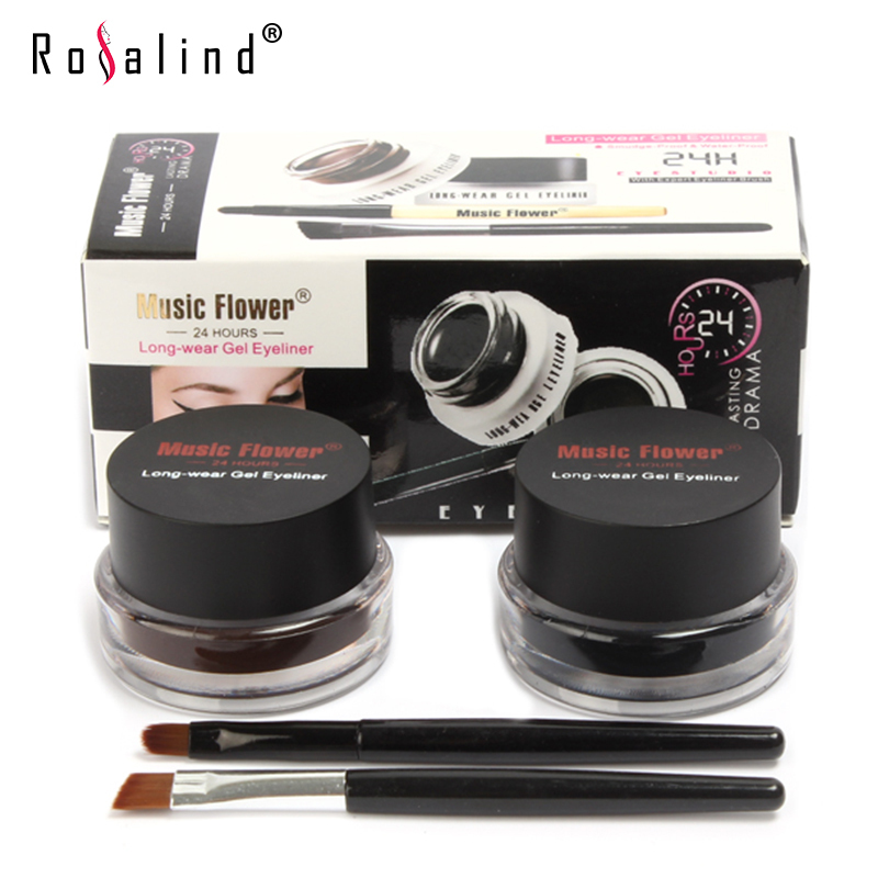 Rosalind Eyes Makeup 2 in 1 Black Brown Colors Long Wear Gel Eyeliner with Small Brushes
