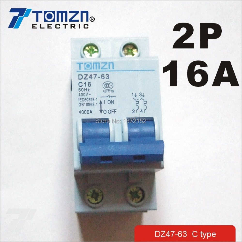 2P 16A 400V~ 50HZ/60HZ Circuit breaker AC MCB safety breaker C type