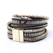 2014 Fashion Jewelry Multilayers Gold Chain Brown Leathert Wrap Brazilian Hipanema Magnetic Bracelet
