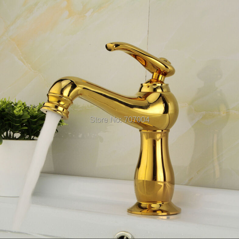 Golden Color Deck Mounted Single Handle Basin Vessel Sink Faucet Single Hole Bathroom Sink Mixer Taps
