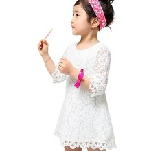 2016 Kids Sweet Girl Sets Baby Dress Clothing Floral Flower Lace Party Dress 2 3 4 5 6 7 years