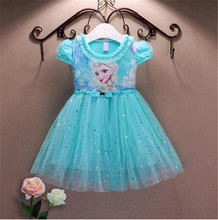 Girl Dress Summer Brand Toddler Girls Clothes Lace Sequins Princess Anna Elsa Dress Snow Queen Halloween Party Role-play Costume