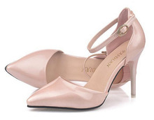 Women Pumps Pointy Toe Ankle Strap Womens High Heels white shoes Cocktail Party shoes Summer wedding