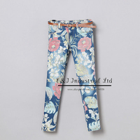 New Classic Floral Girl Jeans Trousers Fashion Design Blue Denim Full Length Pencil Pants For Autunm&Spring Wear For About 2-8Y
