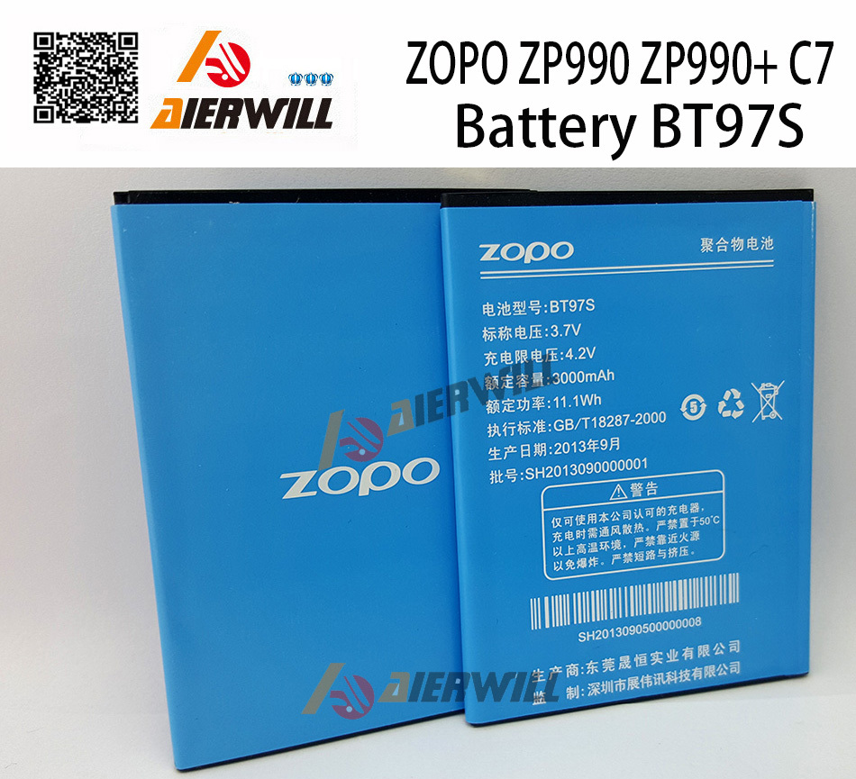 100 Original ZP990 3000mAh Battery BT97S For ZOPO ZP990 ZP990 C7 Mobile Phone Battey Batterie Free