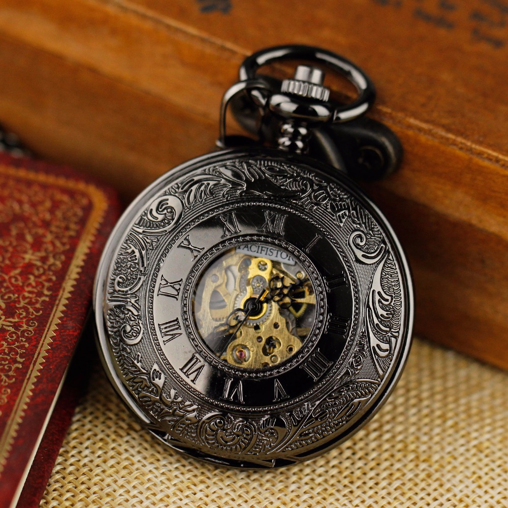 PACIFISTOR Pocket Watches Steampunk Wind Up Vintage Pocket Watch for Men Relojes 2015 Gift Mechanical Skeleton
