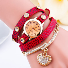 Hot Selling New Fashion Luxury Brand Women Wristwatch Heart Pendant Bracelet Quartz Watche Braid Multilayer Wrap