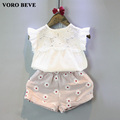 VORO BEVE Fashion kids Short Sleeve Suit Baby Boy Clothes Set Sweet Flower Pattern Cotton T