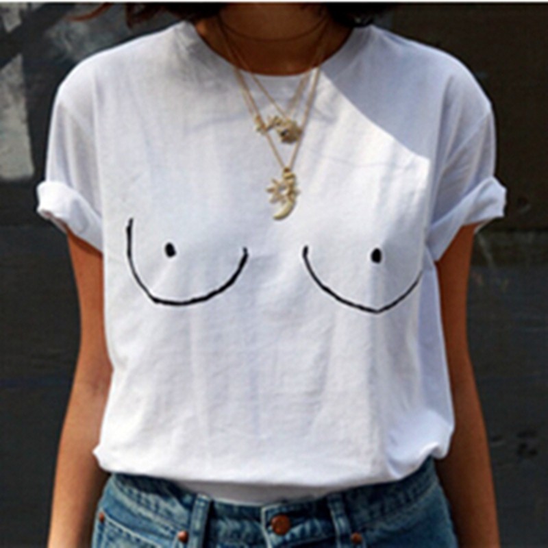 New-2015-Summer-Women-White-Black-Cotton-Funny-Letter-Print-T-shirt-O-neck-Short-Sleeve (2)