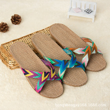 2016 Fashion Flax Home Slippers Indoor Floor Shoes Cross Belt Silent Sweat Slippers For Summer Women Sandals