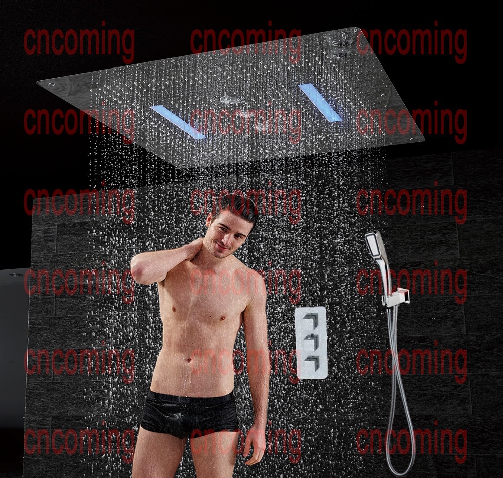 Brass shower set 6 functions thermostatic mixer 800x800 LED embedded ceiling Shower head,4 functions waterfall rainfall HF5424