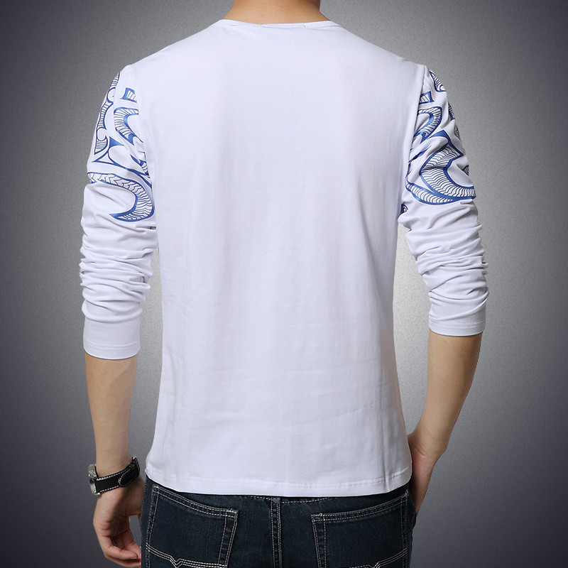 2015 Autumn new high-end men's t-shirt fashion Slim Dragon printing atmosphere tshirt Plus size 4XL 5XL long-sleeved t shirt men