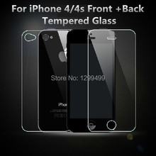 0.3mm 9H Front + Back Tempered Glass For iPhone 4/4s Rear Screen Protector Anti Shatter Film 2015 New Free Shiping