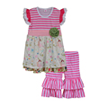 2017 New Summer Clothes For Kids Rose Stripes And Flower Top Ruffle Capris Sets Girls Boutique