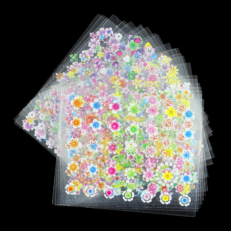 24 Colorful Flowers Designs Beauty Nail Stickers 3D Nail Art Decotations Glitter Manicure Diy Tools For