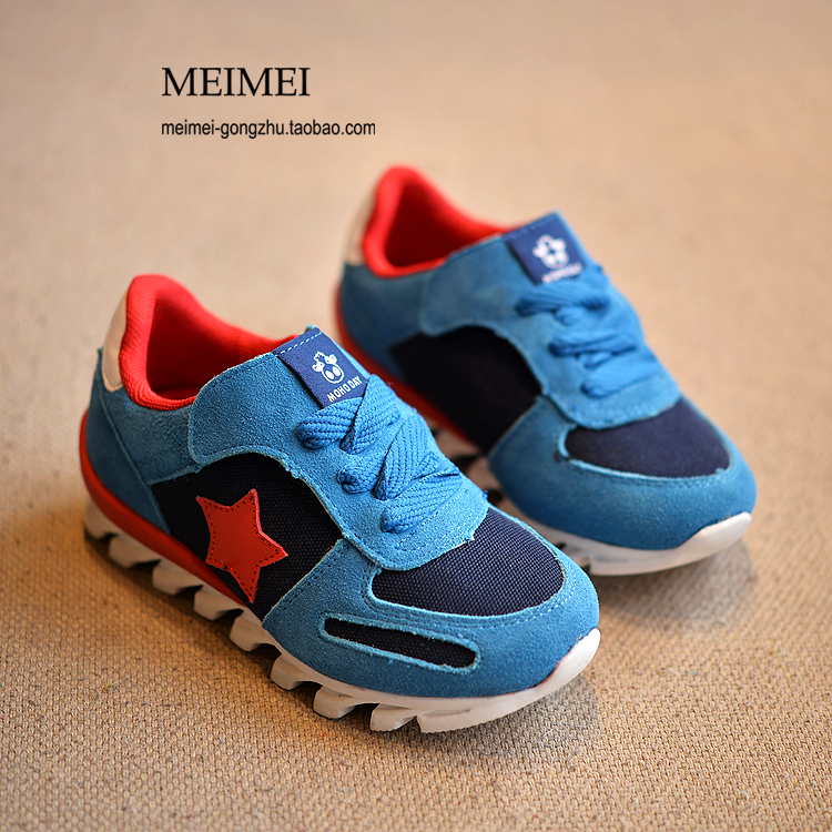 2015 Spring Kids Basketball Shoes Sport Genuine Leather Velcro Children Running Shoes Boys