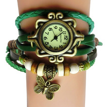 Antique Leather Bracelet Watch Vintage Women Wrist Watch Butterfly Pendant Synthetic Leather Strap dress Watch Relogio Feminino
