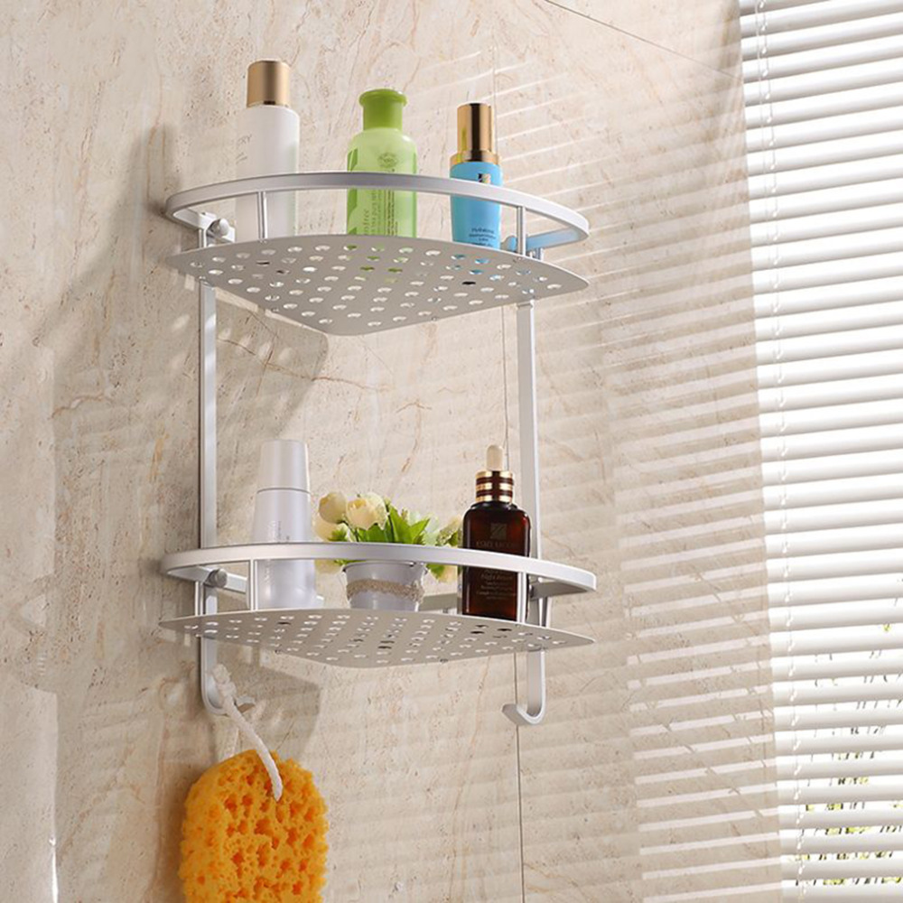 Hot Two Layer Wall Mounted Bathroom Rack Towel Washing Shower Basket Bar Shelf bathroom accessories shampoo holder Free Shipping