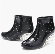 Waterproof Women Wellies Boots Fashion Rain Boots Female Short High-Heeled Boots Rain Shoes Woman Rubber Shoes free shipping