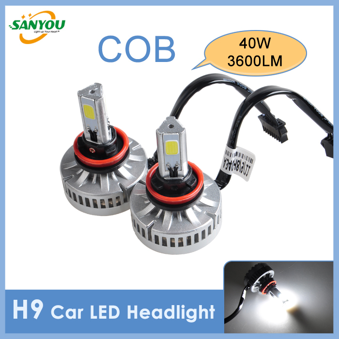 2014 New 1 Set 40Wx2 3600LMx2 COB( 3 chips) H9 Led Car Light Led Headlight Fog Light Bulb