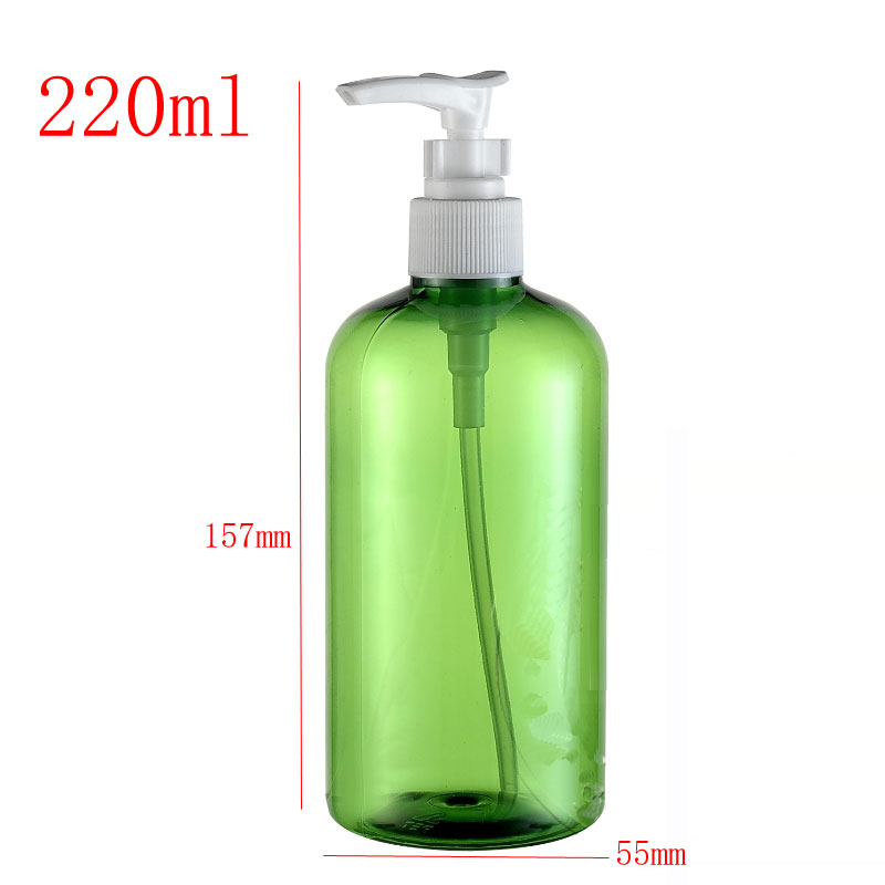 220ml green empty shampoo pump plastic bottle  ,lotion pump bottles ,shower gel pump bottles container for cosmetics packaging