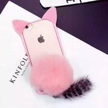 New Fashion Clear Love Heart Phone Back Cover With Fur Ball Tail Phone Case For IPhone 6 6S 6Plus 6SPlus Mobile Phone Bag
