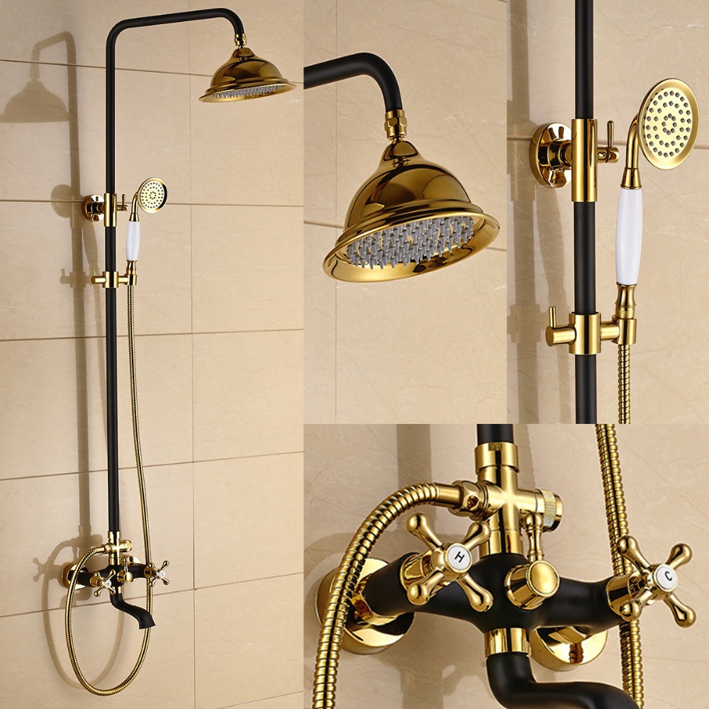 Retro Style Antique Gilded White & Black Shower Bathtub Faucet Mixer