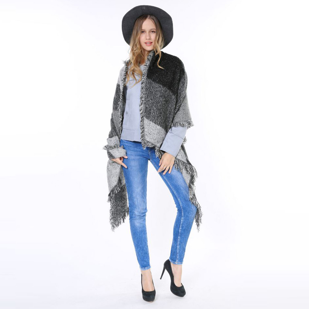 2015 New Arrival Fall Fashion 190X65CM Luxury Designer Brand Vintage Oversized Thick Warm Tassels Winter Black