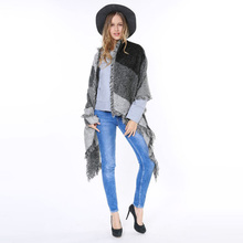 2015 New Arrival Fall Fashion 190X65CM Luxury Designer Brand Vintage Oversized Thick Warm Tassels Winter Black Tartan Plaid Cape
