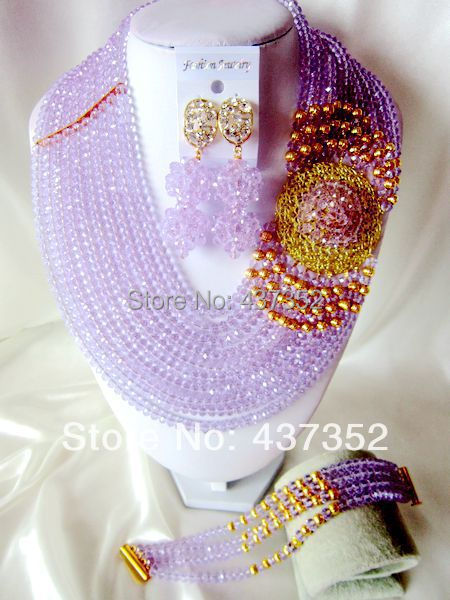 Fashion Lilac African Wedding Beads Jewelry Set Nigerian Beads Crystal Necklaces Bracelet Earrings CPS-1960