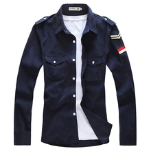 famous brand men shirts 2015 Slim fit men shirt long sleeve Spring navy army cotton new