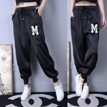 Good Quality Europe England Casual Fashion Woman or Men Long Sports Pants Loose Patches Soft Silk Pants Ladies Dancing Trousers