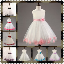 Flower Girl Dresses 8 Colors white with Rose Petal Dress Wedding Easter Bridesmaid for Baby Children Toddler Teen Girls Cute 65