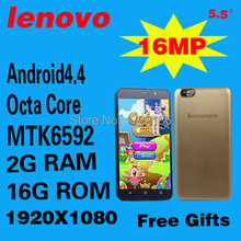 Lenovo phone MTK6592 Octa Core 2G RAM 16G ROM 5.5inch Dual SIM 4X 3G GPS WIFI 16MP Android 4.4 Smart Cell phones Free shipping