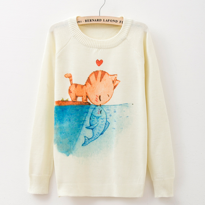 2015 women sweaters and pullovers cats kiss fish f...