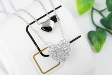 ROXI Christmas Gift Fashion Jewelry Platinum Plated Statement Double Heart Pendant Necklace Women Party Wedding Free