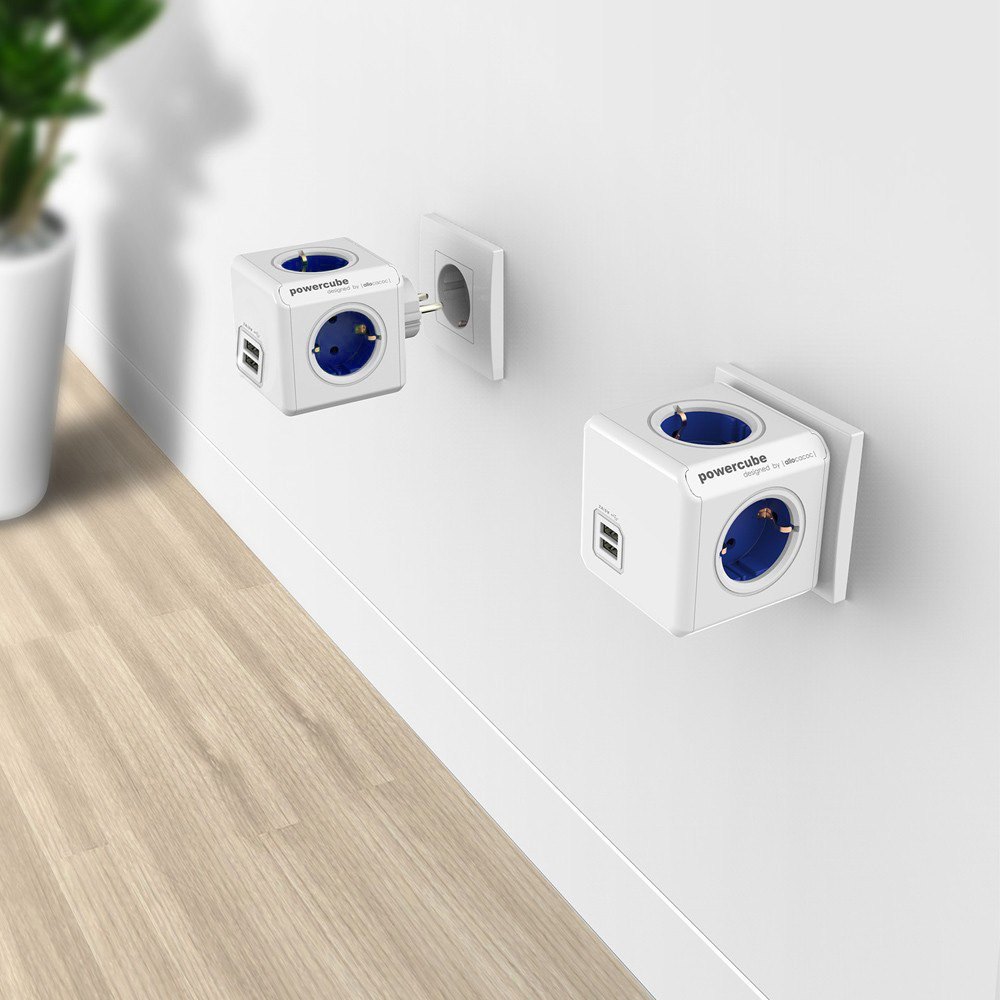 Allocacoc Smart Home PowerCube Socket EU Plug 4 Outlets 2 USB Ports