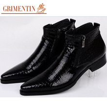 GRIMENTIN fashion Italy mens ankle boots patent leather black blue luxury serpentine men dress shoes for party business b229