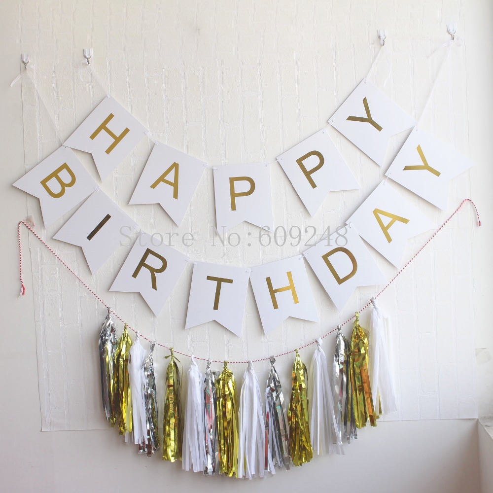 2019 White Happy Birthday Party Decorations Set White Banner