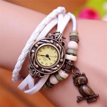 Women Girls Retro Braided Leather Bracelet Owl Decoration Quartz Wrist Watch