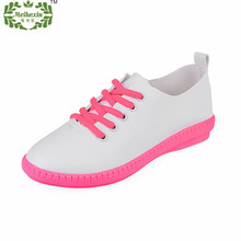 Flats Women 2016 New Fashion Breathable Comfortable Genuine Leather Women Casual Shoes Lace-Up Women Trainers Promotion