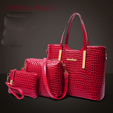 2PCS Bag Set Women Messenger Shoulder Bag Crocodile PU Leather Casual Crossbody Quilted Bags Set Women Clutch Composite Handbags