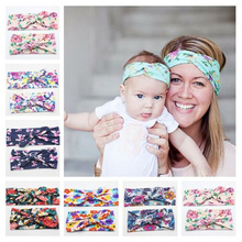 2Pcs/Set Mom and Me Boho Turban Headband Top Knotted Rabbit Ears Elastic Bowknot Matching Headband Baby and Mommy Headwrap Gifts